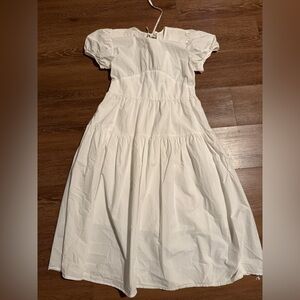 Women's White Puff-Sleeve Tiered Midi Dress